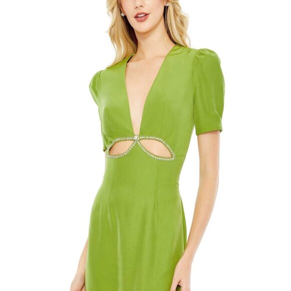 New Mac Duggal Size 0 Green 2630 Embellished Cut Out Gown Dress Prom Cocktail - Picture 2 of 11